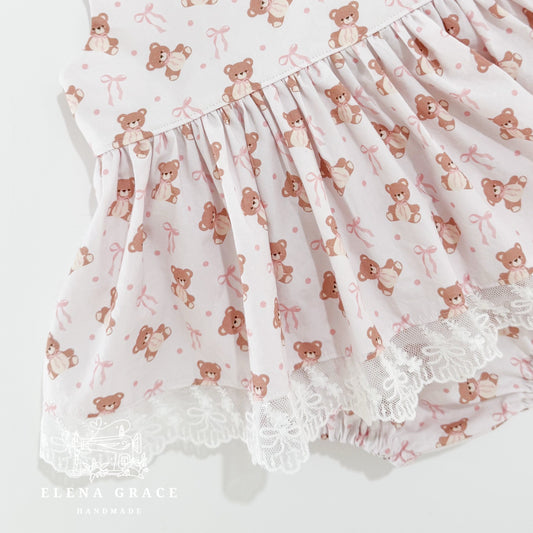 The Sleeveless Caroline / 9-12m "Bears & Bows"
