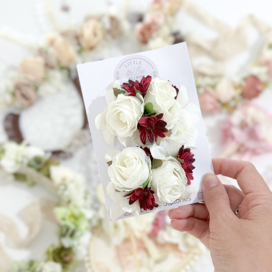 Red/Cream Floral Piggy Clips